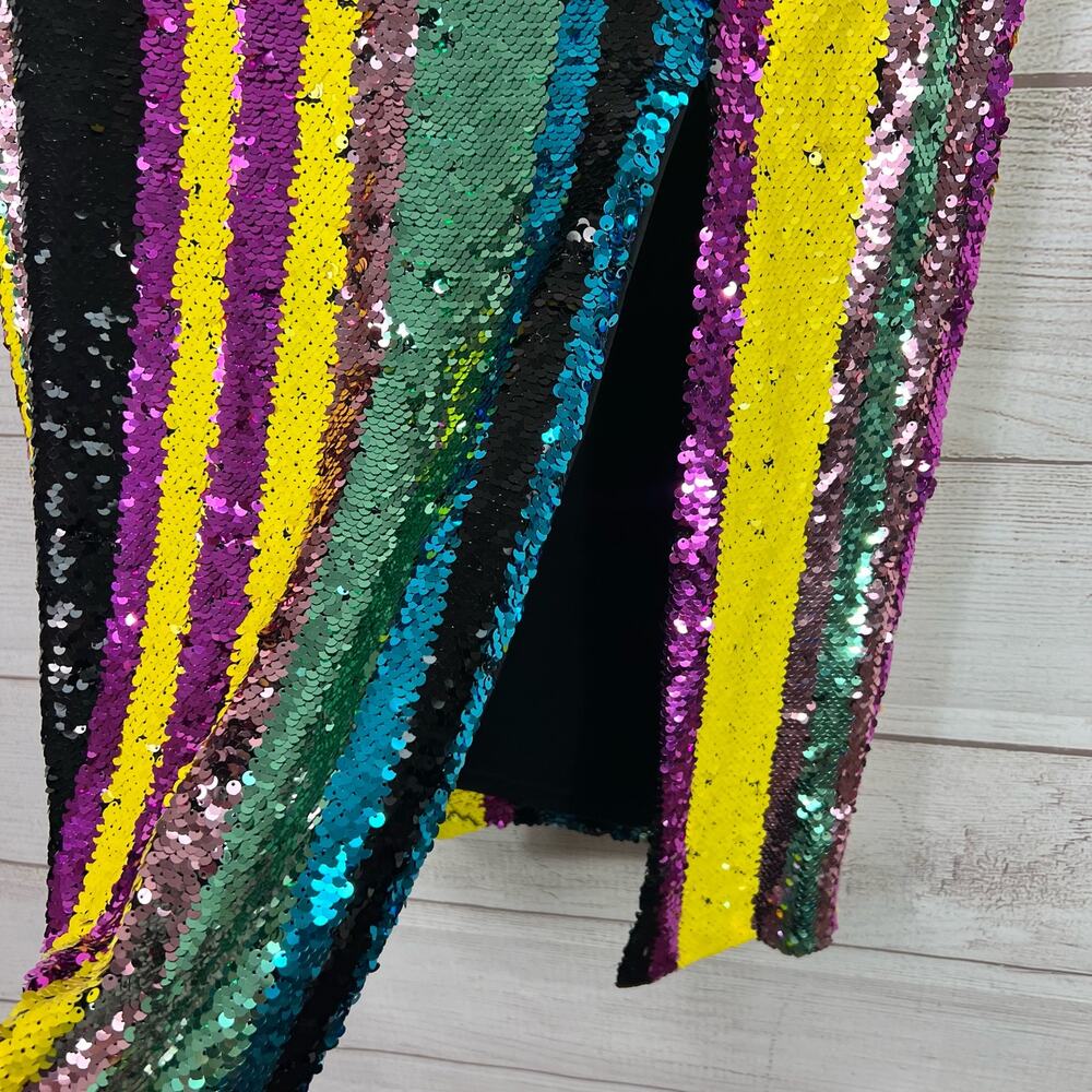 Zara Striped Sequin Midi Skirt in Teal, Yellow, Purple, Black - Picture 2 of 9